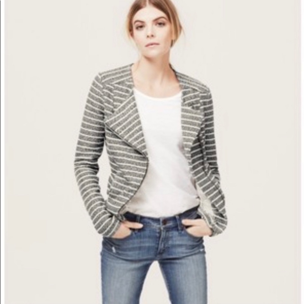 Lou & Grey Blue White tweed zip moto jacket Sz S
